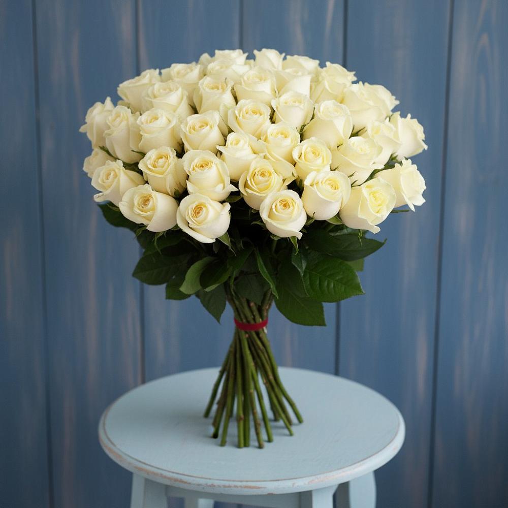 Букет 51 Белая роза Эдлесс Лав в Тисули