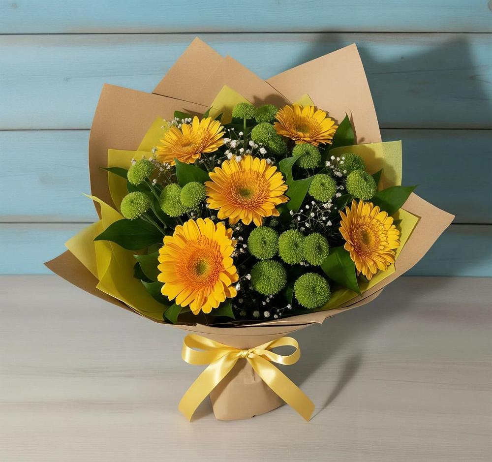 Букет цветов из: Герберы и Хризантемы в Тисули