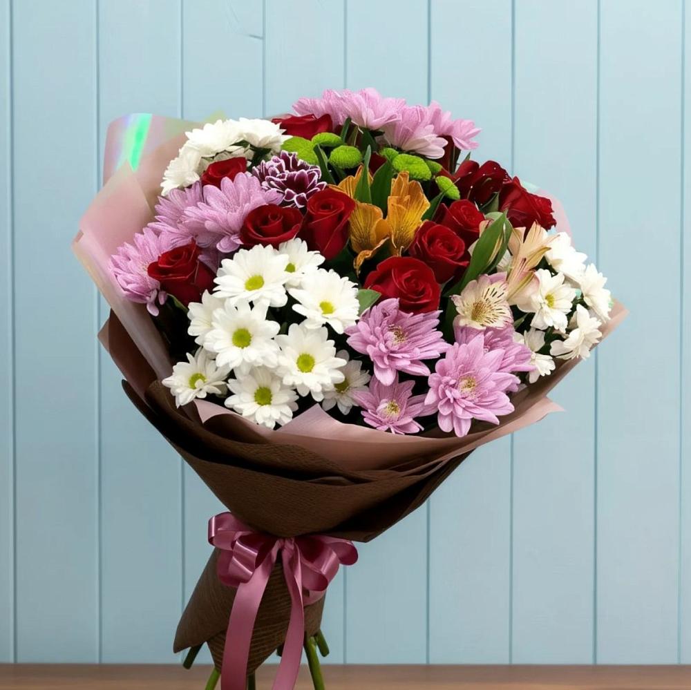 Букет цветов из: Розы, Хризантемы и Альстромерии в Тисули