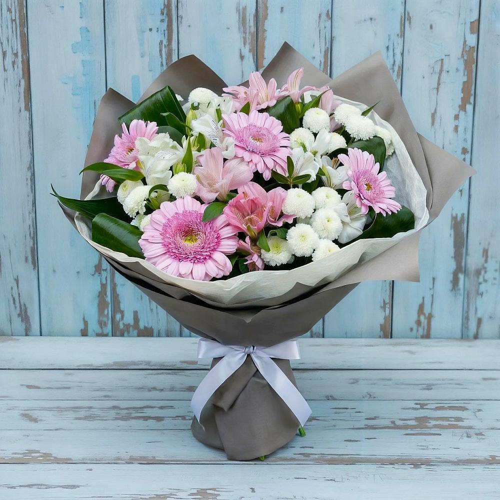 Букет цветов из: Герберы, Альстромерии и Хризантемы в Тисули